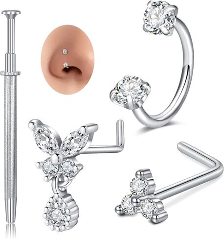 MODRSA Nose Rings 20g Nose Rings Hoops Nose Studs Nose Rings for Women Surgical Steel Nose Hoops 20 Gauge Nose Screw Nose Piercing Jewelry Silver Rose Gold in Kuwait