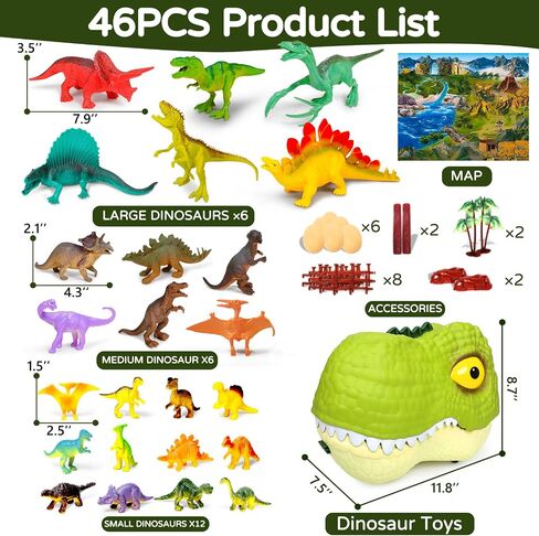 46PCS Dinosaur Head Box Toy Kids 3-5 5-7 Large Realistic Dinosaur Figures in Kuwait