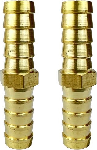 2PCS 3/8" x 3/8" Brass Hose Barb Union Splicer Mender by CX WONDERLAND | 3/8" Barb x 3/8" Barb, Brass Hose Union, Equal Barbed Coupler, Round Adapter for Hose Connections in Kuwait