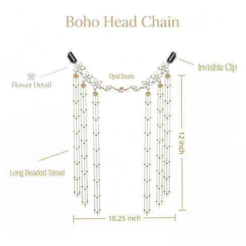 Gold Flower Beaded Tassel Forehead Head Chain, Boho Hair Accessories in Saudi Arabia