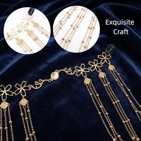 Gold Flower Beaded Tassel Forehead Head Chain, Boho Hair Accessories in Saudi Arabia