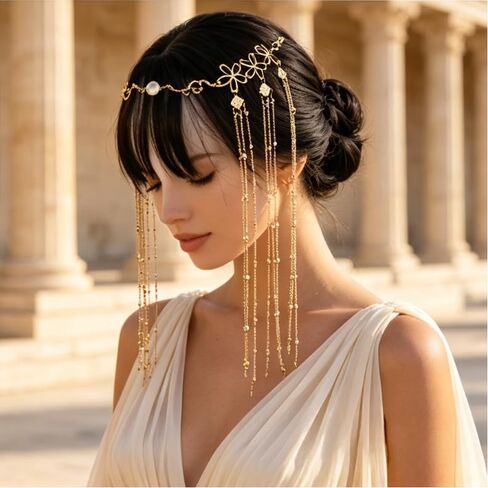 Gold Flower Beaded Tassel Forehead Head Chain, Boho Hair Accessories in Saudi Arabia