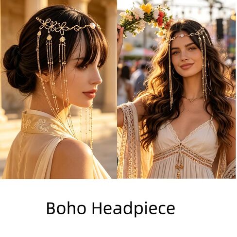 Gold Flower Beaded Tassel Forehead Head Chain, Boho Hair Accessories in Saudi Arabia