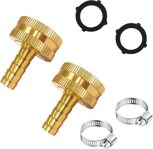 AOPANDA 3/8" Barb x 3/4 Female GHT Thread Solid Brass Water Hose End Repair Connector 4PCS, Includes Stainless Steel Clamps and gaskets,House/Power Wash/Irrigation in Kuwait