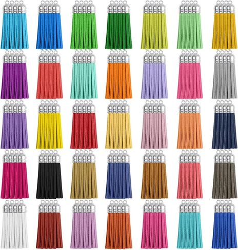 NACHLYNN 140 Pcs Leather KeychainTassels for Jewelry Making, Tassel Charms with 150pcs Jump Rings for Keychain Bracelet Earring Acrylic Blanks DIY Craft Supplies Silver Cap (35 Colors) (55MM) in Kuwait