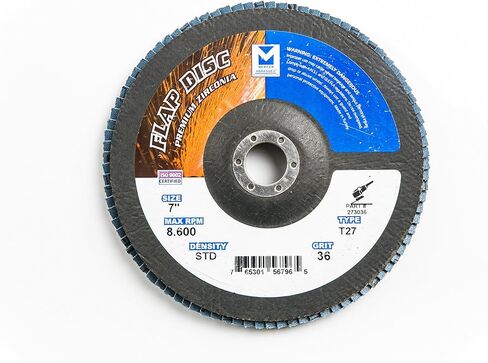 Mercer Industries 262H120 Zirconia Flap Disc, High Density, Type 27, 4 1/2" x 5/8" 11 Thread, Grit 120, 10 Pack in Kuwait