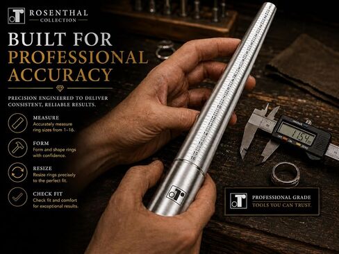 Rosenthal Collection Exquisite Craftsmanship: Premium Solid Stainless Steel Ring Sizing Mandrel for Accurate Measurements, Sizes 1-16 in Saudi Arabia
