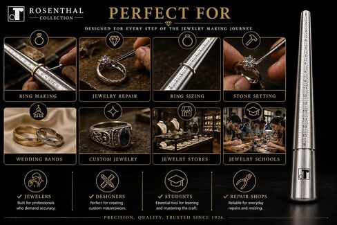 Rosenthal Collection Exquisite Craftsmanship: Premium Solid Stainless Steel Ring Sizing Mandrel for Accurate Measurements, Sizes 1-16 in Saudi Arabia