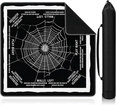 Vodolo Halloween Non Slip Portable Neoprene Mahjong Mat with Rules&Bag,31.5 In Spider Web Black Mah Jong Table Playing Mat,Noise Dampening Spill Resistant Mahjong Accessories Must Haves Game Mat Gifts in Kuwait