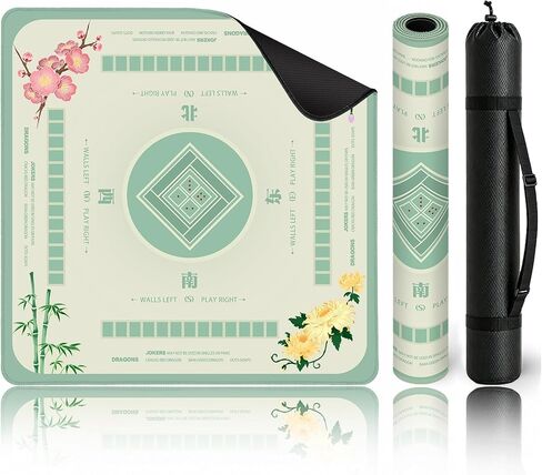 31.5" Mahjong Mat with Rules, 3mm Stitched Non-Slip Rubber Game Pad in Kuwait
