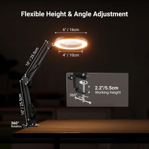 NEEWER Entry Level Version 10X Magnifying Glass with Light & Clamp Stand, 6.3" Bi Color Dimmable Magnifier Lamp LED Ring Light CRI80+ for Desk Crafting Reading Close up Work, N19 in Saudi Arabia