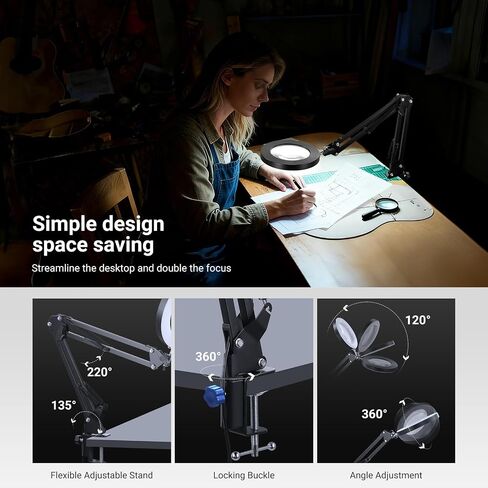 NEEWER Entry Level Version 10X Magnifying Glass with Light & Clamp Stand, 6.3" Bi Color Dimmable Magnifier Lamp LED Ring Light CRI80+ for Desk Crafting Reading Close up Work, N19 in Saudi Arabia