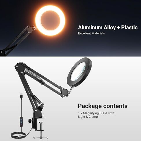 NEEWER Entry Level Version 10X Magnifying Glass with Light & Clamp Stand, 6.3" Bi Color Dimmable Magnifier Lamp LED Ring Light CRI80+ for Desk Crafting Reading Close up Work, N19 in Saudi Arabia