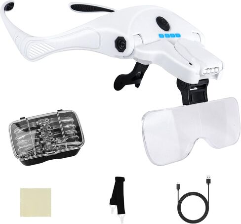 Head Magnifying Glass with 4 LED Lights, Rechargeable Head Magnifier in Saudi Arabia