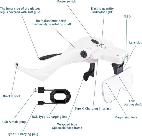 Head Magnifying Glass with 4 LED Lights, Rechargeable Head Magnifier in Saudi Arabia