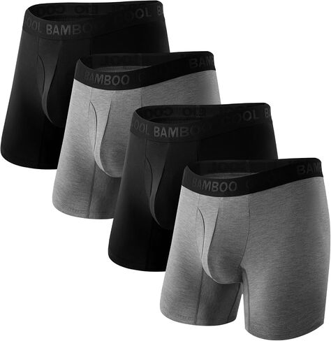 BAMBOO COOL Men's Underwear Boxer Briefs Breathable and Soft with Open Fly Stretch Underwear For Men 4 Pack in Kuwait