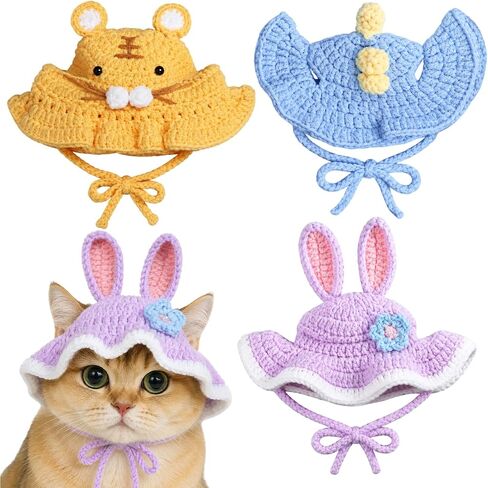 3 Pack Knitted Cat Hats for Cats, Small Dog Hats, Birthday Photo Props in Saudi Arabia