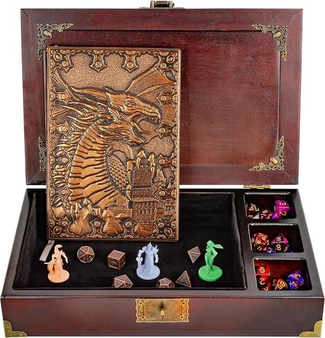 Dungeons and dragons starter set 3 in 1 - dnd dice tray with metal dnd set - dnd dice box | DND starter set with dnd journal (200 Page) - dnd starter kit for Dungeons & Dragons Players in Kuwait