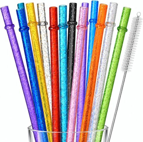 ALINK 12-Pack Glitter Reusable Clear Plastic Straws, 11" Long Hard Tumbler Replacement Drinking Straws for 16 OZ 20 OZ 30 OZ Stanley, YETI, Starbucks Tumblers with Cleaning Brush in Kuwait