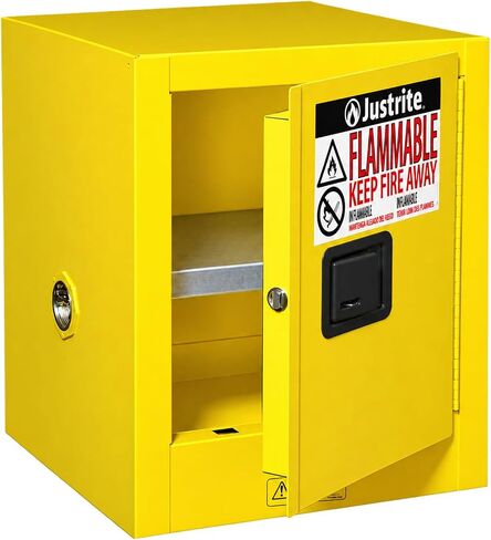 Justrite 890200 Sure-Grip EX Galvanized Steel 1 Door Manual Flammables Mini Safety Storage Cabinet, 17" Width x 22" Height x 8" Depth, 1 Adjustable Shelf, Yellow in Saudi Arabia