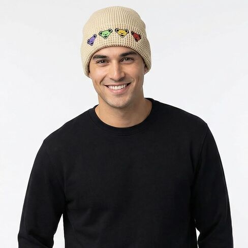 Ripple Junction Grateful Dead Colorful Bears Natural Adult Unisex Waffle Knit Beanie in Kuwait