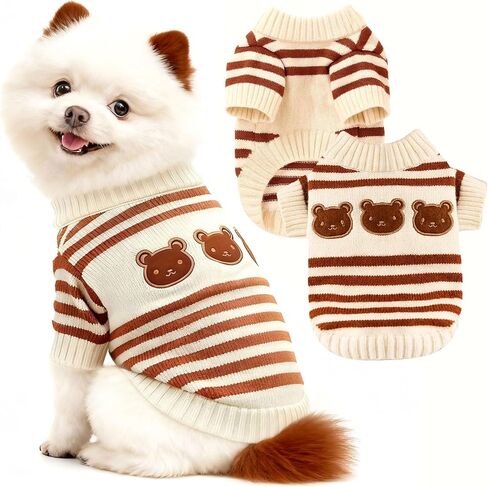 Dog Sweaters for Small Dogs with Cute Bear Pattern, Striped Soft Stretchable Warm Puppy Clothes for Small Dogs Cats, French Bulldog, Chihuahua for Winter in Saudi Arabia