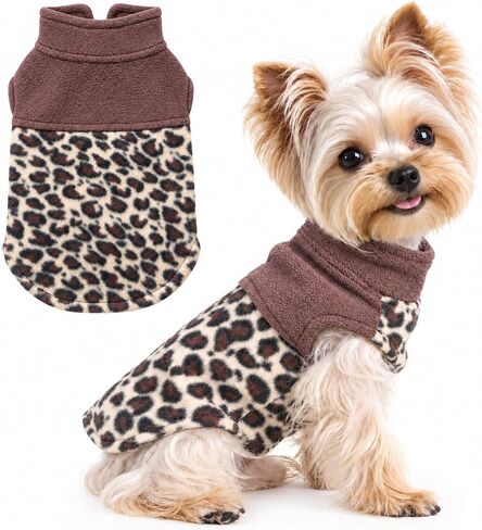 Fleece Dog Sweater for Small Dogs, Warm Leopard Print Pet Clothes in Kuwait