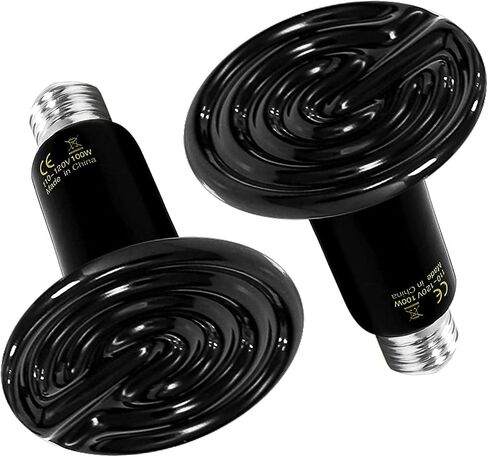 HealSmart Reptile Heat Lamp 100W 2-Pack Ceramic Heat Emitter, No Light Emitting Heat Bulbs for Amphibian Pet Brooder Coop Incubating Chicken, Lizard Bearded Dragon Turtle Snake Terrarium Black in Kuwait