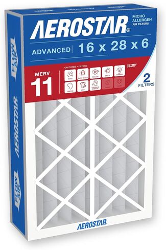 فلتر هواء بديل مطوي من Aerostar 16x28x6 MERV 11 لـ Aprilaire Space-Gard 2400، عبوتان (الحجم الفعلي: 15 3/8 بوصة × 27 بوصة × 6 بوصة) in Kuwait