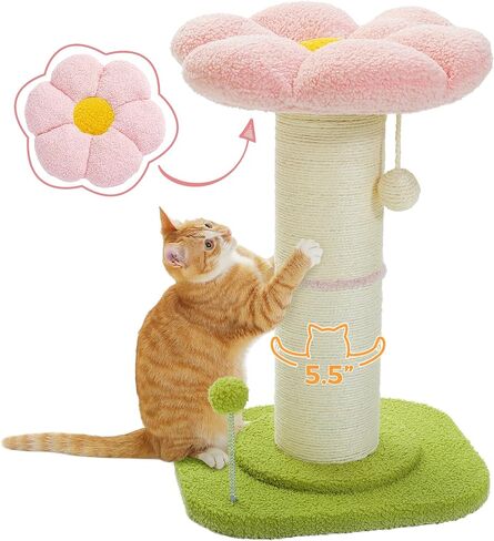 PEQULTI Flower Cat Scratching Post, Super Thick 5.5in Sisal Post, Pink in Kuwait