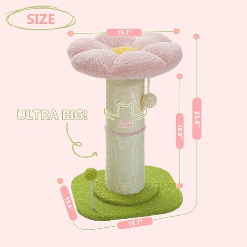 PEQULTI Flower Cat Scratching Post, Super Thick 5.5in Sisal Post, Pink in Kuwait