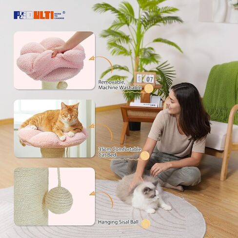 PEQULTI Flower Cat Scratching Post, Super Thick 5.5in Sisal Post, Pink in Kuwait