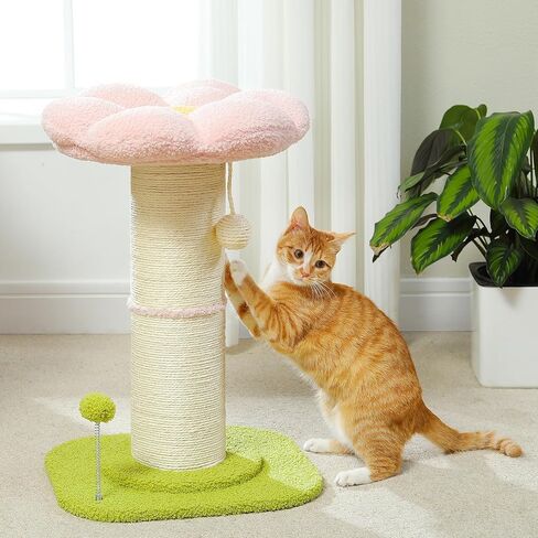 PEQULTI Flower Cat Scratching Post, Super Thick 5.5in Sisal Post, Pink in Kuwait