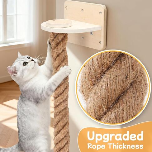 Uross 2.2" x 5.4Ft Cat Climbing Rope Wall Mounted with Jumping Platform Thick Natural Jute Rope Ladder & Scratching Post, Heavy Duty Cat Wall Furniture for Indoor Cats, Kittens & Large Cats in Kuwait