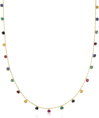Canaria 4.10 ct. t.w. Multicolored Sapphire and 1.30 ct. t.w. Ruby Bead Station Necklace in 10kt Yellow Gold. 18 inches in Saudi Arabia