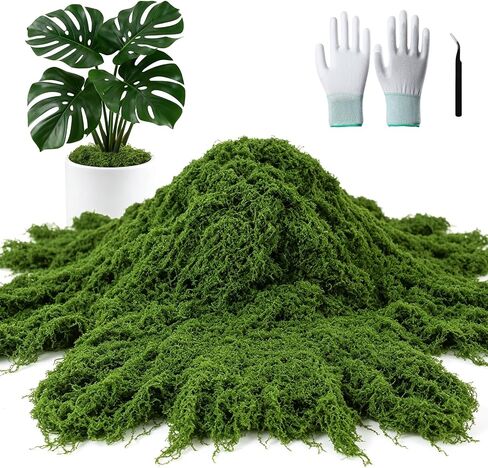 MGLIFEUL 12oz Fake Green Moss for Plants Indoor with Gloves and Tweezers in Saudi Arabia