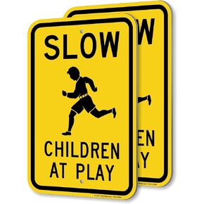 SmartSign 18 × 12 بوصة "Slow - Children at Play" لافتة معدنية، مطبوعة بالشاشة الحريرية، 63 مل من الألومنيوم المقاوم للصدأ، أسود وأصفر in Kuwait