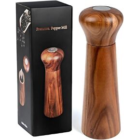Wooden Salt and Pepper Grinder set, Acacia Wood salt and pepper grinders refillable,pepper mill with Adjustable Coarseness,salt and pepper grinders shaker Tableware Gifts 10" 2PC in Saudi Arabia