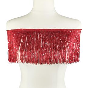 2 Yards Sequin Sewing Fringe Trim Lace Chainette Tassel Fringe Trim Ribbon for DIY Crafts Clothing Wedding Dess Decoration, 6 Inch, Red in Kuwait