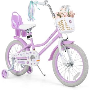 Olakids Kids Bike, 12 14 16 18 20 Inch Girls Bicycle with Doll Seat Basket Adjustable Seat and Handlebar, Handbrake and Coaster Brake in Kuwait