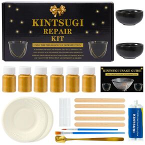 deuvuo Kintsugi Repair Kit Gold, 21 Pcs Authentic Kintsugi Repair Kit to Revive Your Broken Ceramic, Pottery, Mug, Bowl, Glass Keepsakes with Ease - Japanese Art DIY Set Bio for Beginners in Kuwait