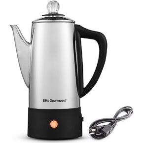 Elite Gourmet EC140 Electric 6-Cup Coffee Percolator with Keep Warm, Clear Brew Progress Knob Cool-Touch Handle Cord-less Serve, Stainless Steel in Saudi Arabia