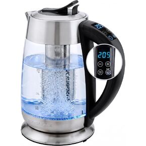 OVENTE Electric Glass Kettle Hot Water Boiler 1.8 Liter BPA Free 1500W, Set Temperature Control, Auto Shut Off, Portable Tea Kettle & Instant Water Heater + Stainless Steel Infuser - KG6610S in Kuwait