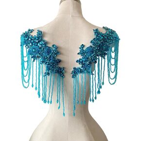 Pair Beaded Rhinestones Tassel Applique Embellishment for Clothes,Pure Handsewing Crystal Diamond Patches for Wedding Dress DIY Accessories (Red) in Kuwait