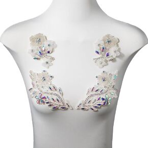 2 Pair Handmade Shining Crystals Rhinestones Applique, 3D Flowers DIY Clothing Patches Sewing Beads Sequins Stone Trim Accessories for Wedding Dress Decoration (Pink) in Kuwait
