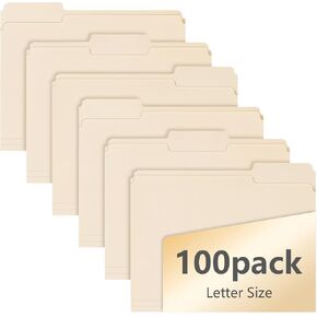 100 Pack Manila File Folders, 1/3-Cut Tab, Assorted Positions, Letter Size, 8.5x11 inches, Easy Labeling & Organization, Office Supply, School, Home,Business, Class,Document Filing in Kuwait