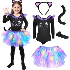 GIFTINBOX Black Halloween Cat Costume for Girls, Light Up Outfit Kids 3-8 in Kuwait