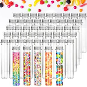 Oungy 50 Pack Plastic Test Tubes with Caps, 65ML Clear Flat Test Tubes with lids Bath Salt Tubes Gumball Candy Tubes, Tube Container Vials for Scientific Experiments, Party Favors, Candy Storage in Kuwait