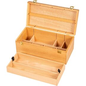 DJAR Multi-Function Artist Tool Box with Locking Clasps, Removable Tray Wooden Art Supply Box for Brushes, Pencils, Erasers,Artist Supplies Storage Organizer, Walnut in Kuwait