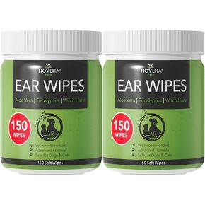 NOVEHA 300PCs Dog Ear Cleaner Wipes, Daily Ear Cleaner for Dogs & Cats - Stop Ear Itching with Aloe, Eucalyptus & Witch Hazel Ear Wipes for Dogs - for Odor Control, Dirt and Wax Removal, Unscented in Kuwait